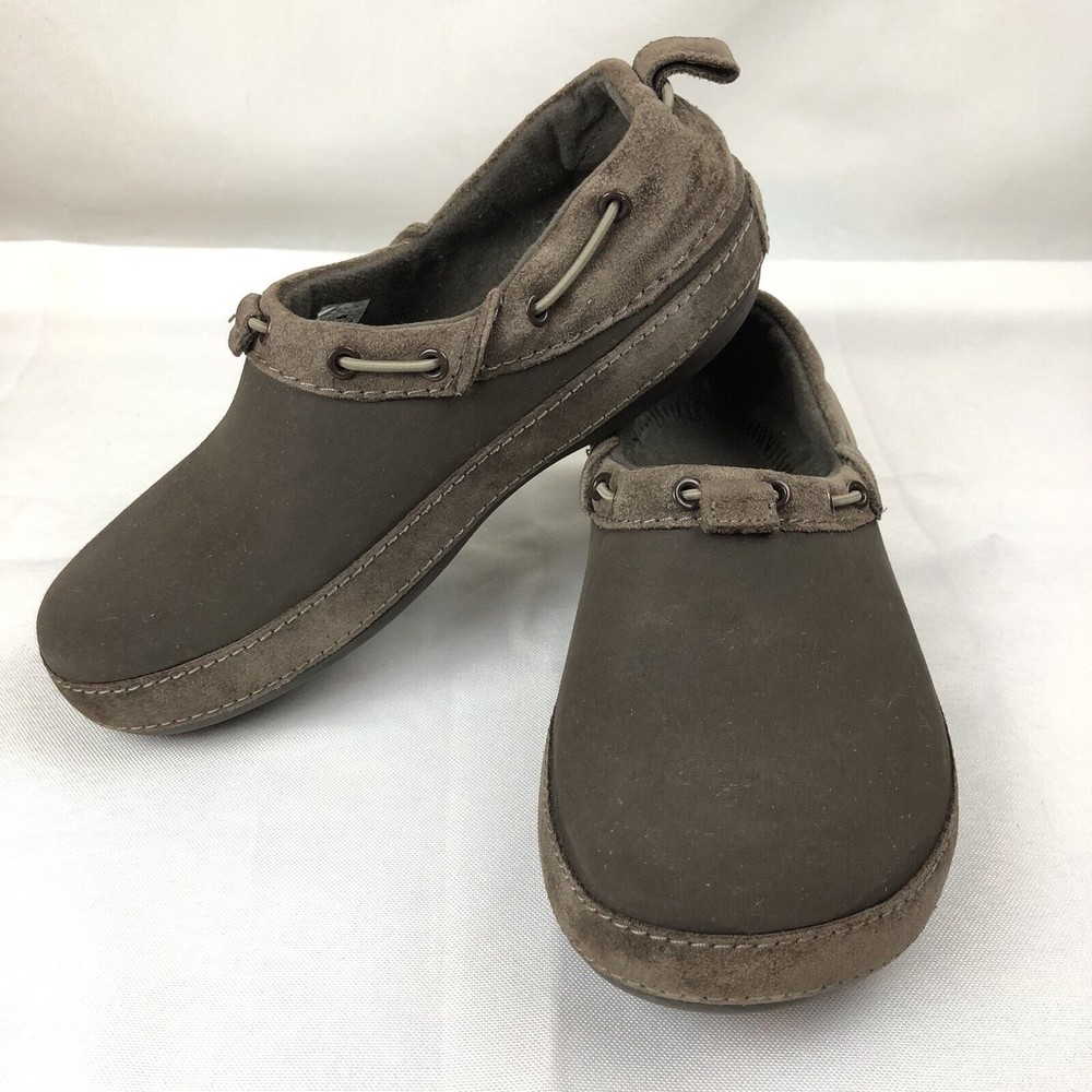 Crocs Surrey Brown Leather Suede Clog Shoes Size Womens 7 W